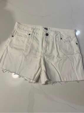 PAIGE White Frayed Hem Denim Shorts